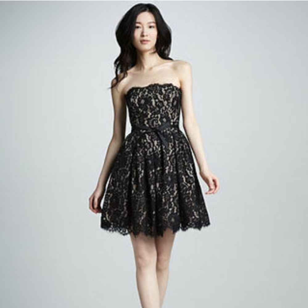 Robert Rodriguez Strapless Party Black Sheer Lace Mini Cocktail Dress Sz 4